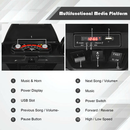 12V Kids Ride on ATV with LED Lights and Treaded Tires and LED lights, Black Powered Ride On Toys at Gallery Canada
