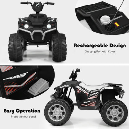 12V Kids Ride on ATV with LED Lights and Treaded Tires and LED lights, Black Powered Ride On Toys at Gallery Canada
