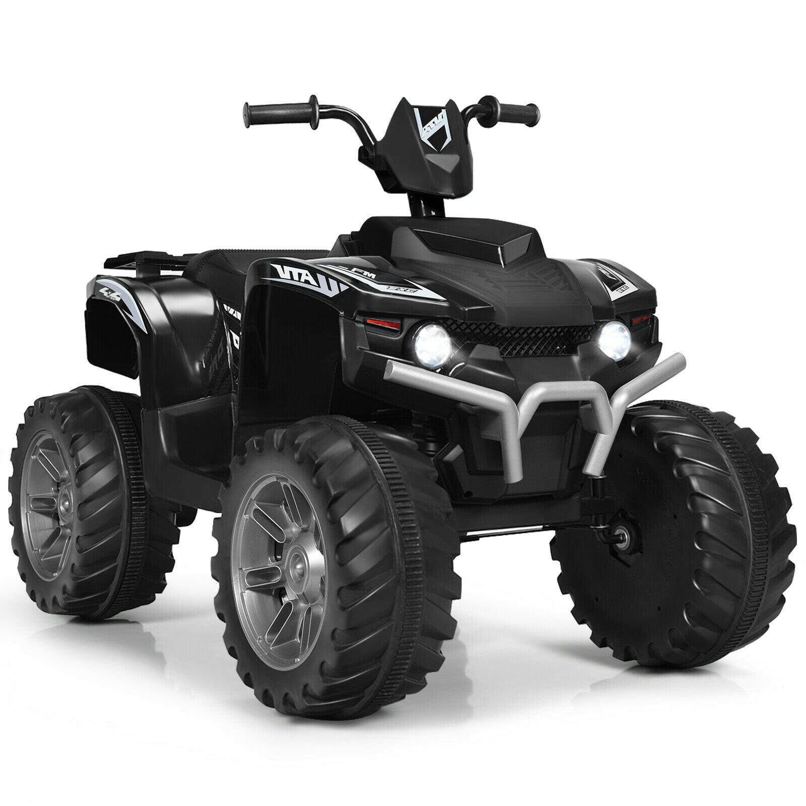 12V Kids Ride on ATV with LED Lights and Treaded Tires and LED lights, Black Powered Ride On Toys Black at Gallery Canada