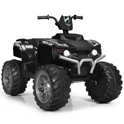 12V Kids Ride on ATV with LED Lights and Treaded Tires and LED lights, Black Powered Ride On Toys Black at Gallery Canada
