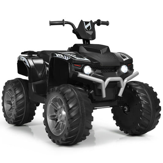 12V Kids Ride on ATV with LED Lights and Treaded Tires and LED lights, Black Powered Ride On Toys Black at Gallery Canada