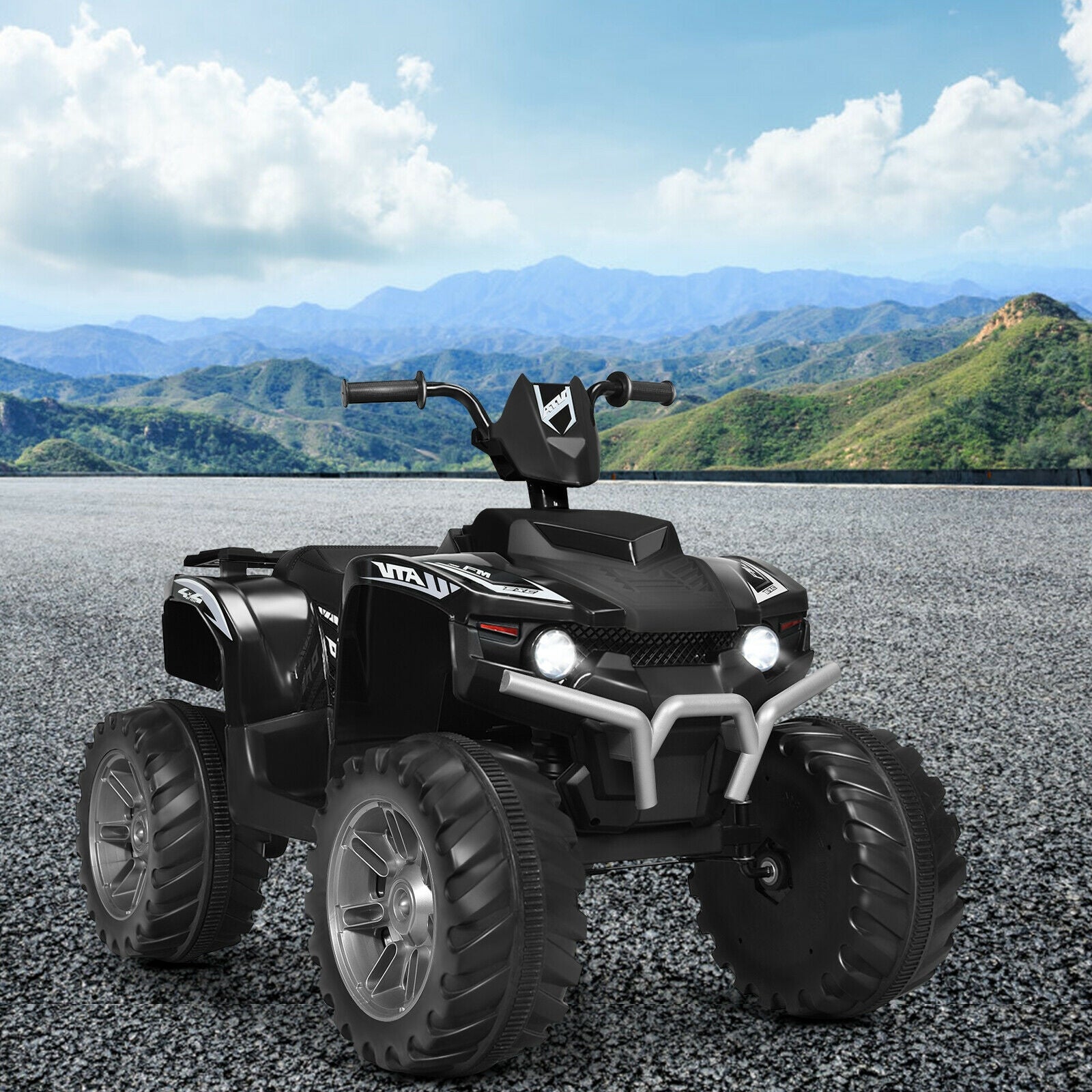 12V Kids Ride on ATV with LED Lights and Treaded Tires and LED lights, Black Powered Ride On Toys at Gallery Canada