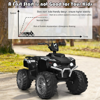 12V Kids Ride on ATV with LED Lights and Treaded Tires and LED lights, Black Powered Ride On Toys at Gallery Canada