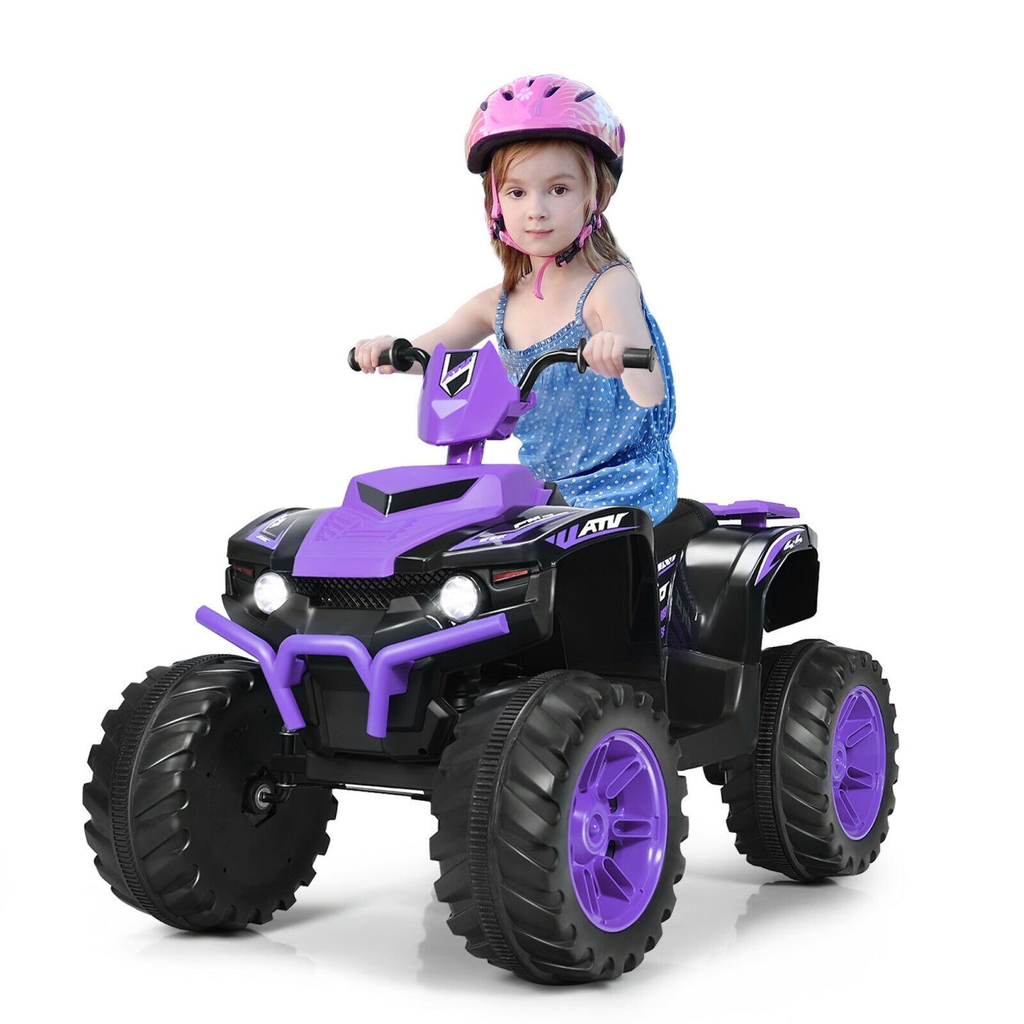 12V Kids Ride on ATV with LED Lights and Treaded Tires and LED lights, Purple Powered Ride On Toys at Gallery Canada