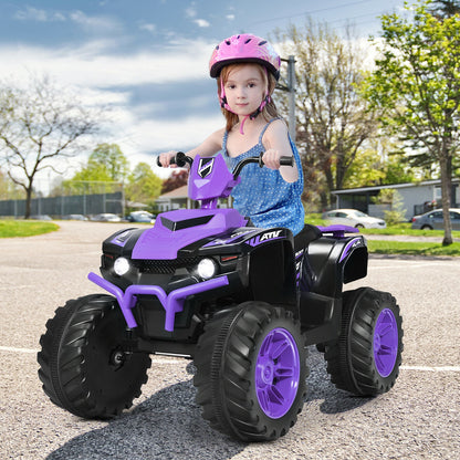 12V Kids Ride on ATV with LED Lights and Treaded Tires and LED lights, Purple Powered Ride On Toys at Gallery Canada