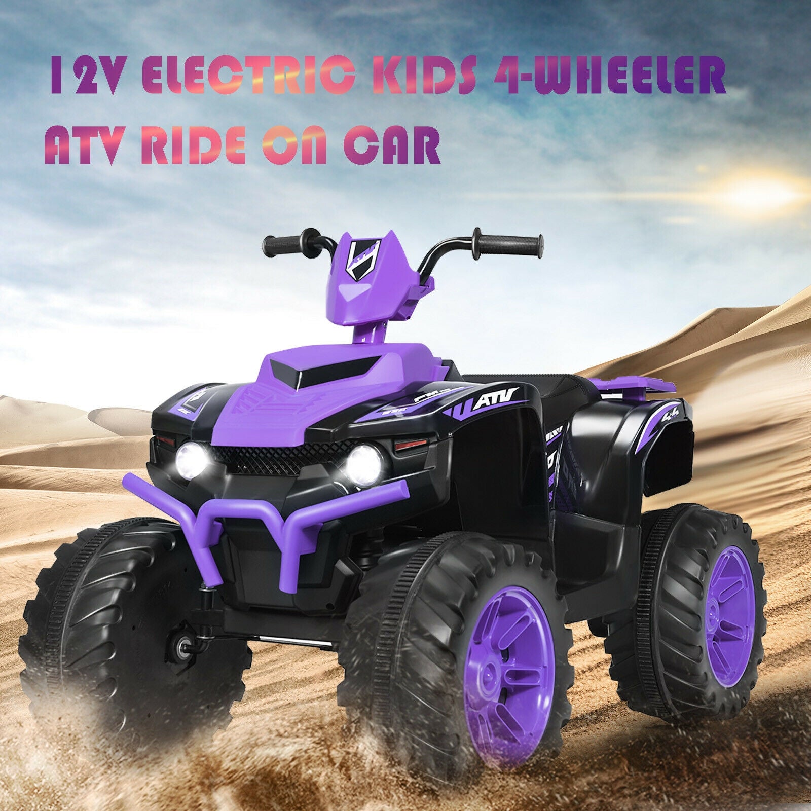 12V Kids Ride on ATV with LED Lights and Treaded Tires and LED lights, Purple Powered Ride On Toys at Gallery Canada