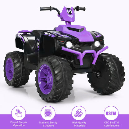 12V Kids Ride on ATV with LED Lights and Treaded Tires and LED lights, Purple Powered Ride On Toys at Gallery Canada