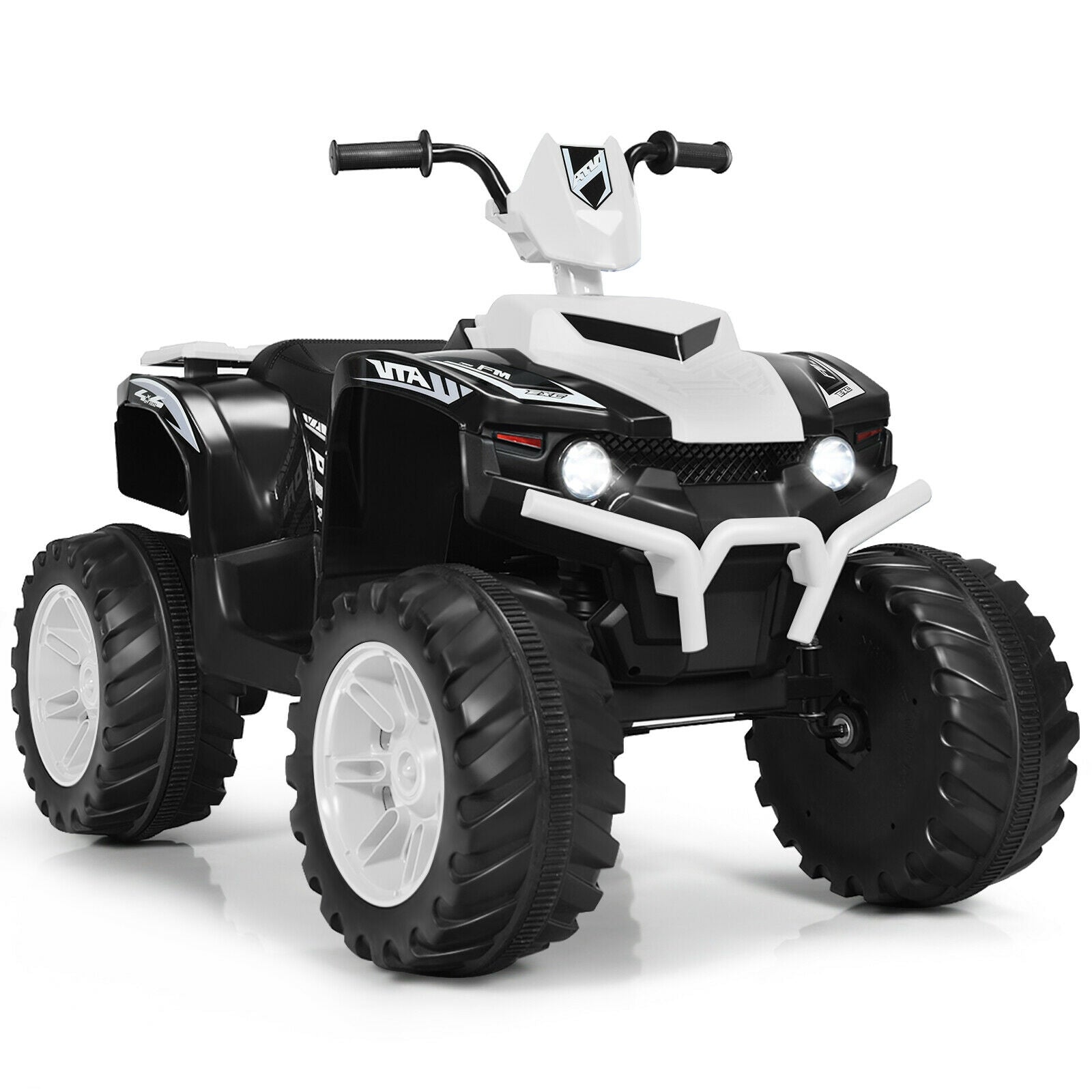 12V Kids Ride On ATV, LED Lights, Treaded Tires, White Powered Ride On Toys White at Gallery Canada