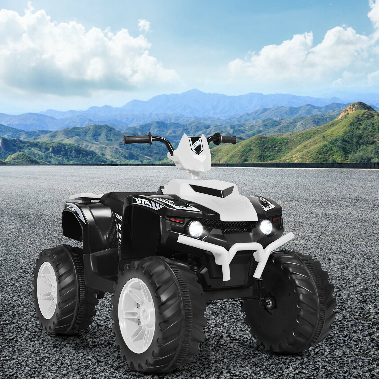 12V Kids Ride on ATV with LED Lights and Treaded Tires and LED lights, White Powered Ride On Toys at Gallery Canada