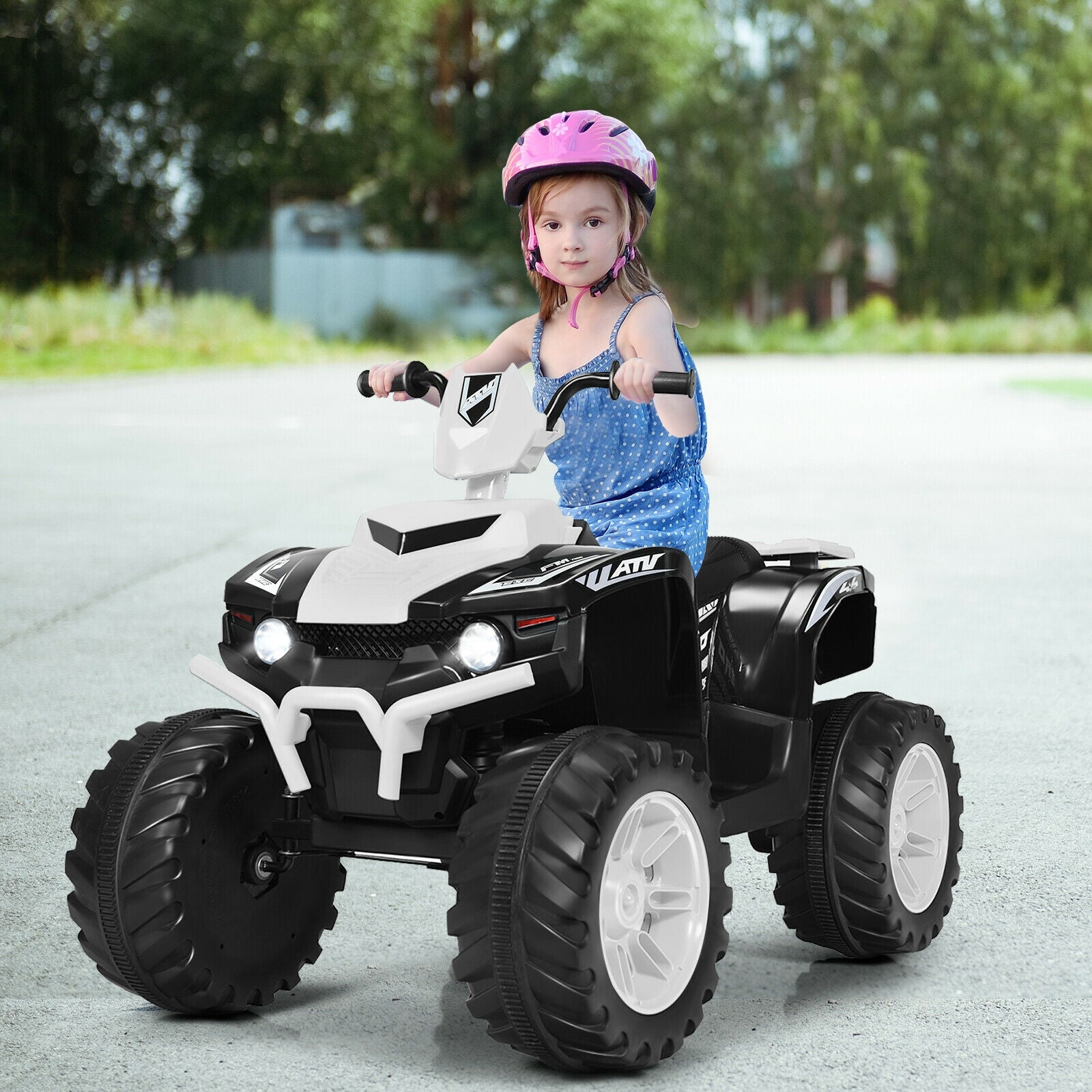 12V Kids Ride on ATV with LED Lights and Treaded Tires and LED lights, White Powered Ride On Toys at Gallery Canada