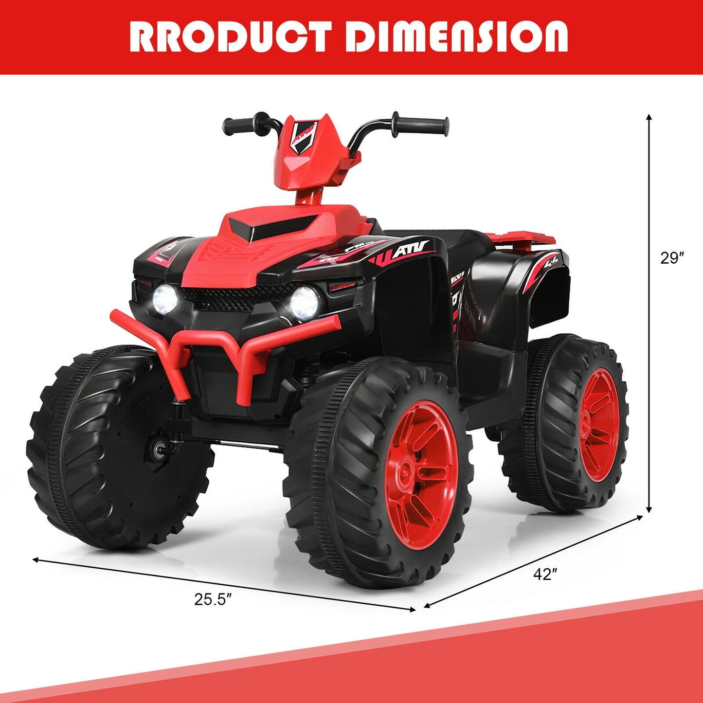 12V Kids Ride on ATV with LED Lights and Treaded Tires and LED lights, Red Powered Ride On Toys at Gallery Canada
