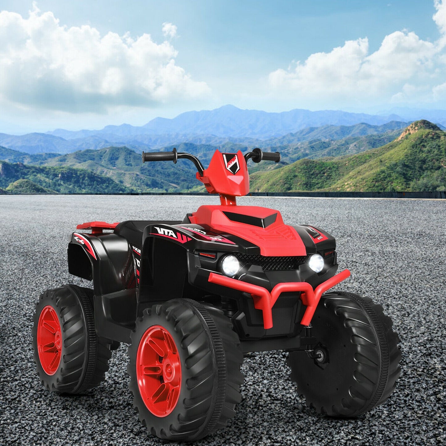 12V Kids Ride on ATV with LED Lights and Treaded Tires and LED lights, Red Powered Ride On Toys at Gallery Canada