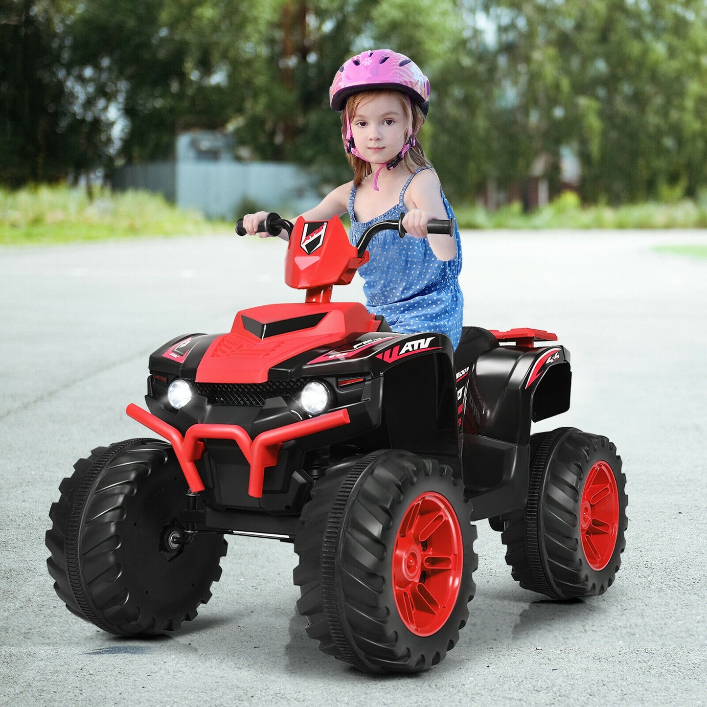 12V Kids Ride on ATV with LED Lights and Treaded Tires and LED lights, Red Powered Ride On Toys at Gallery Canada