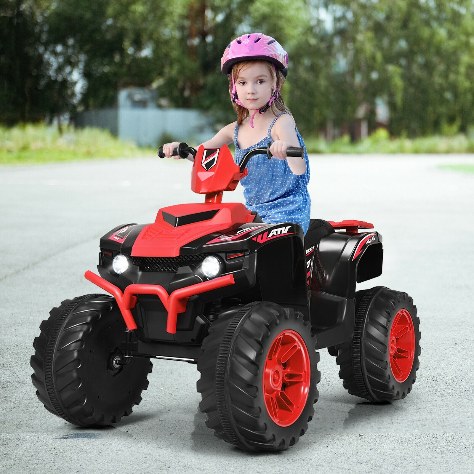 12V Kids Ride on ATV with LED Lights and Treaded Tires and LED lights, Red Powered Ride On Toys at Gallery Canada
