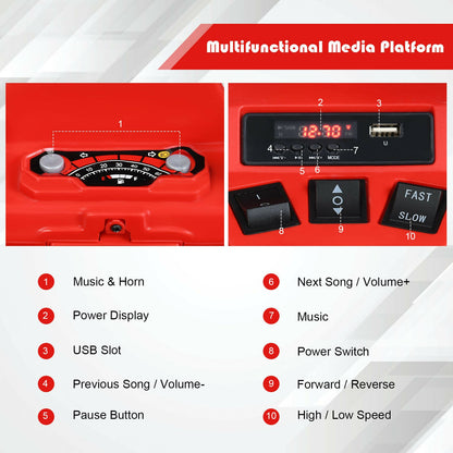 12V Kids Ride on ATV with LED Lights and Treaded Tires and LED lights, Red Powered Ride On Toys at Gallery Canada