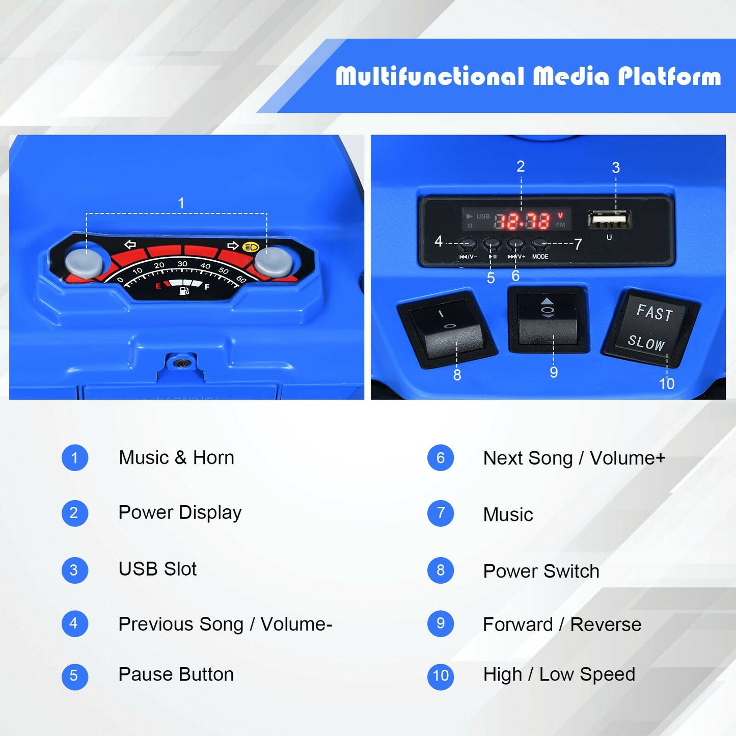 12V Kids Ride on ATV with LED Lights and Treaded Tires and LED lights, Navy Powered Ride On Toys at Gallery Canada