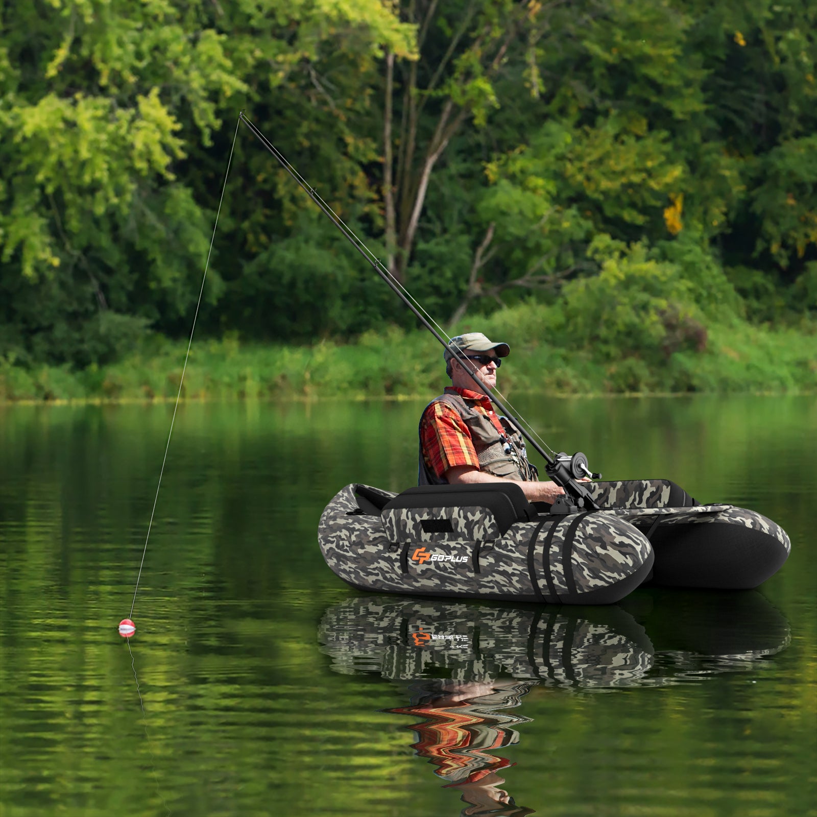 Inflatable Fishing Float with Adjustable Straps and Storage Pockets, Camouflage Surfing at Gallery Canada