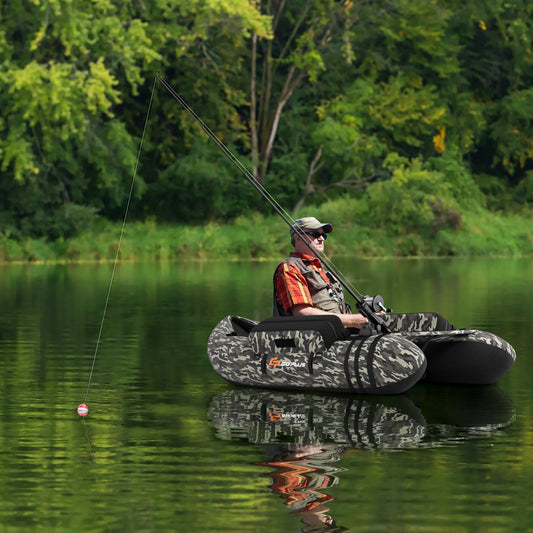 Inflatable Fishing Float with Adjustable Straps & Storage Pockets, Camouflage - Gallery Canada