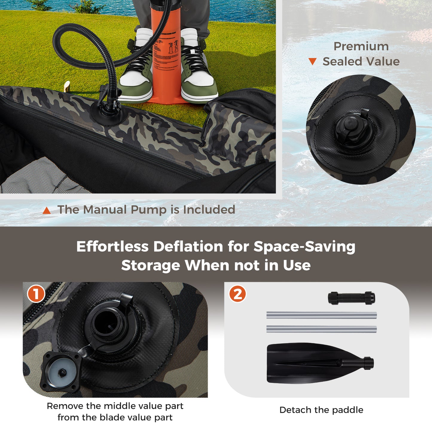 Inflatable Fishing Float with Adjustable Straps and Storage Pockets, Camouflage Surfing at Gallery Canada