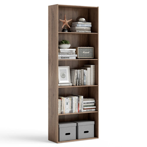 5-Shelf Storage Bookcase Modern Multi-Functional Display Cabinet Furniture, Walnut