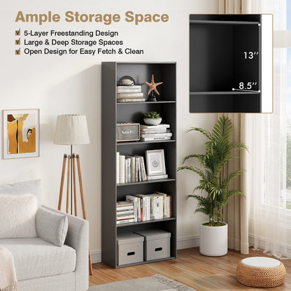 5-Shelf Storage Bookcase Modern Multi-Functional Display Cabinet Furniture, Black - Gallery Canada
