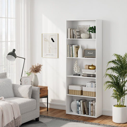 5-Shelf Storage Bookcase Modern Multi-Functional Display Cabinet, White