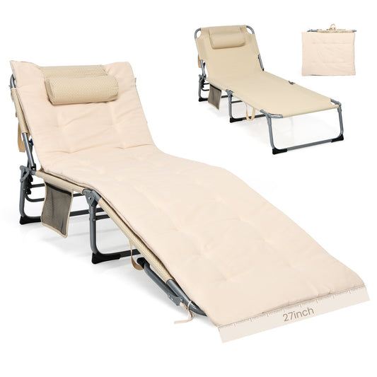 4-Fold Oversize Padded Folding Lounge Chair with Removable Soft Mattress, Beige - Gallery Canada