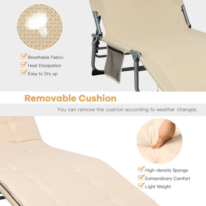 4-Fold Oversize Padded Folding Lounge Chair with Removable Soft Mattress, Beige - Gallery Canada