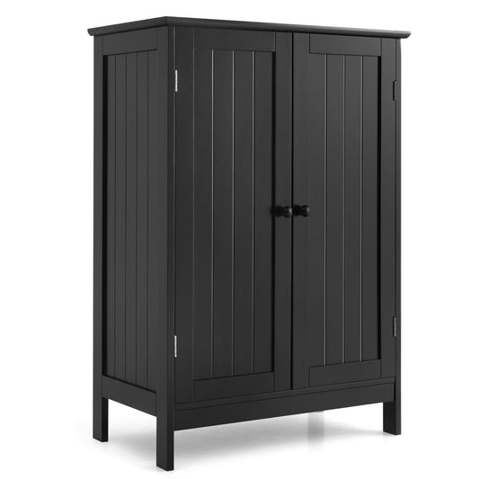 2-Door Freee-Standing Bathroom Cabinet with Shelf, Black Floor Cabinets Black at Gallery Canada