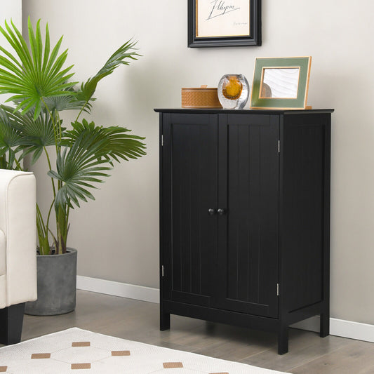 2-Door Freee-Standing Bathroom Cabinet with Shelf, Black Floor Cabinets Black at Gallery Canada