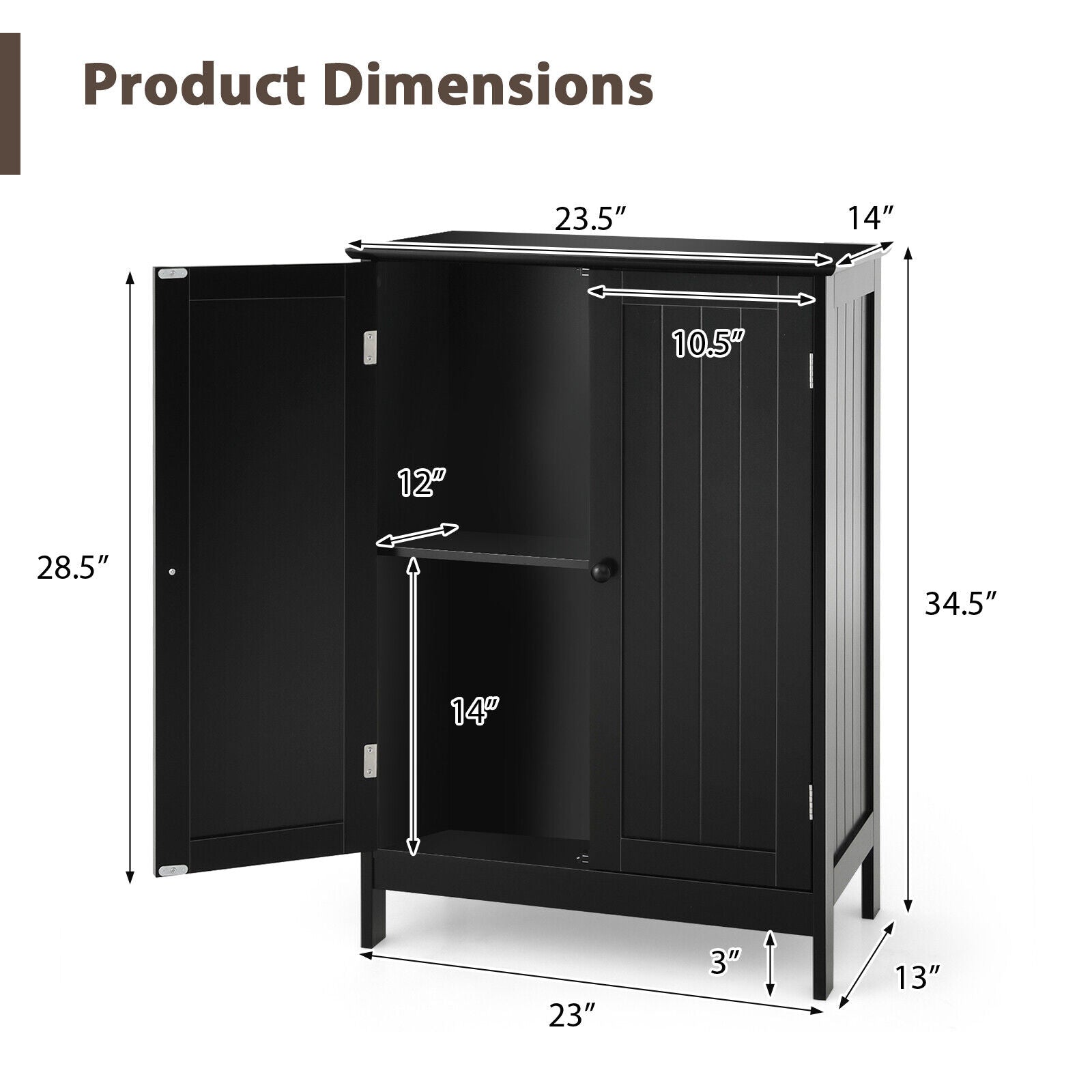 2-Door Freee-Standing Bathroom Cabinet with Shelf, Black Floor Cabinets at Gallery Canada