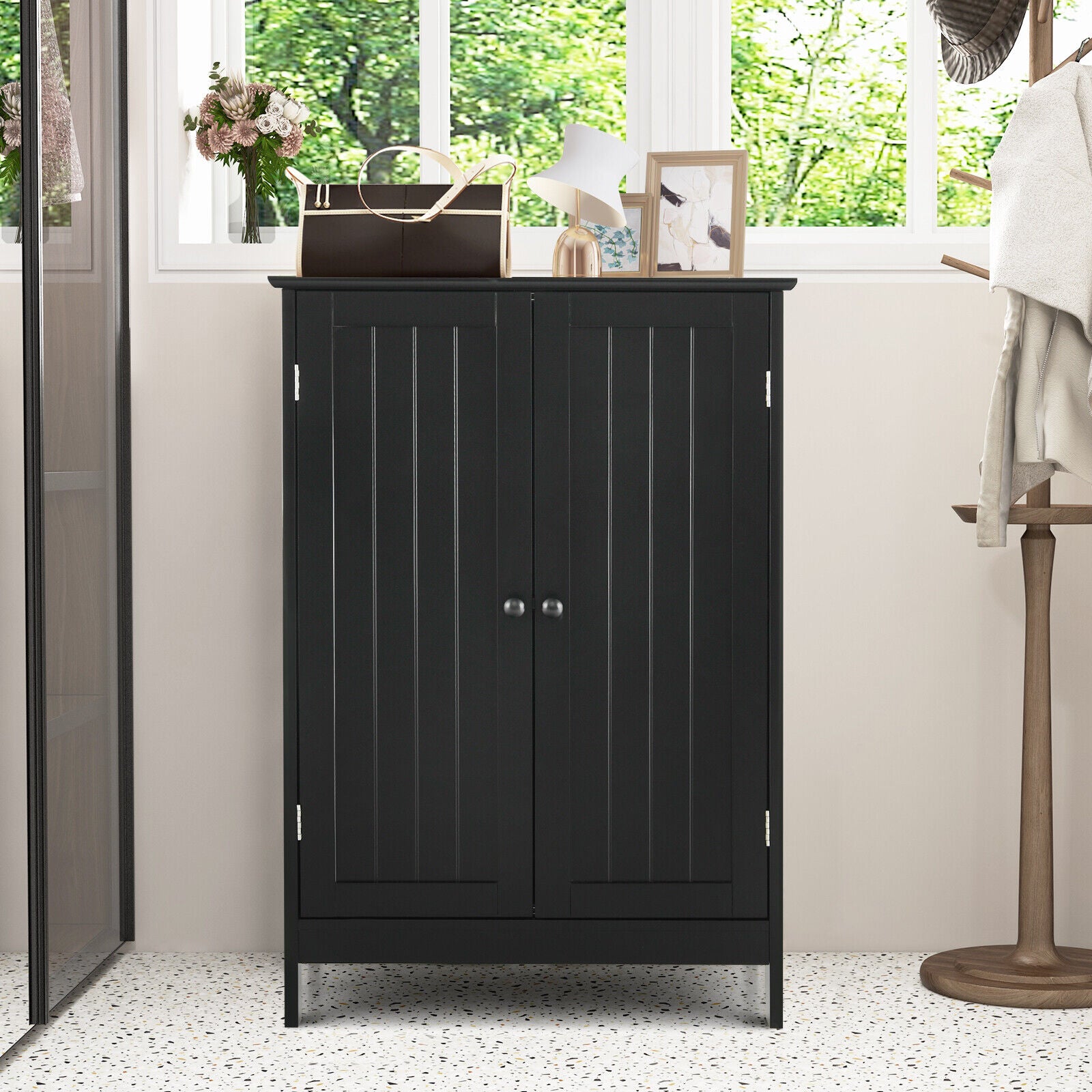 2-Door Freee-Standing Bathroom Cabinet with Shelf, Black Floor Cabinets at Gallery Canada