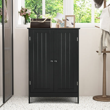 2-Door Freee-Standing Bathroom Cabinet with Shelf, Black Floor Cabinets at Gallery Canada