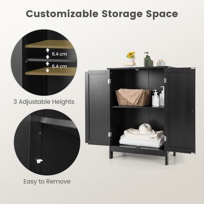 2-Door Freee-Standing Bathroom Cabinet with Shelf, Black Floor Cabinets at Gallery Canada