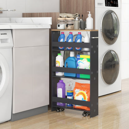 Rolling Kitchen Slim Storage Cart Mobile Shelving Organizer with Handle, Gray Kitchen Islands & Carts at Gallery Canada