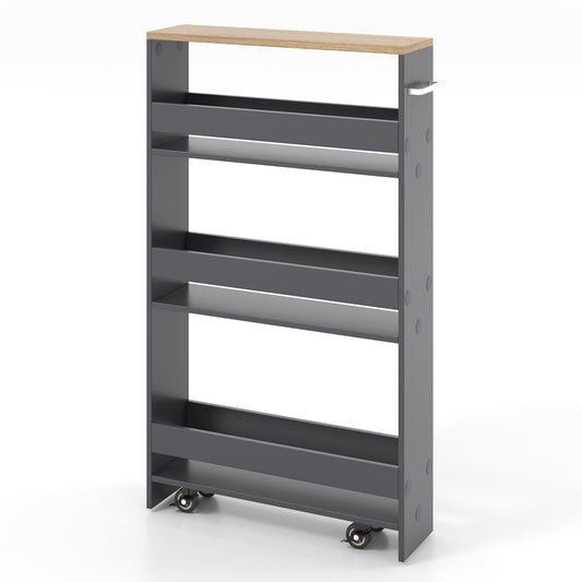 Rolling Kitchen Slim Storage Cart Mobile Shelving Organizer with Handle, Gray - Gallery Canada
