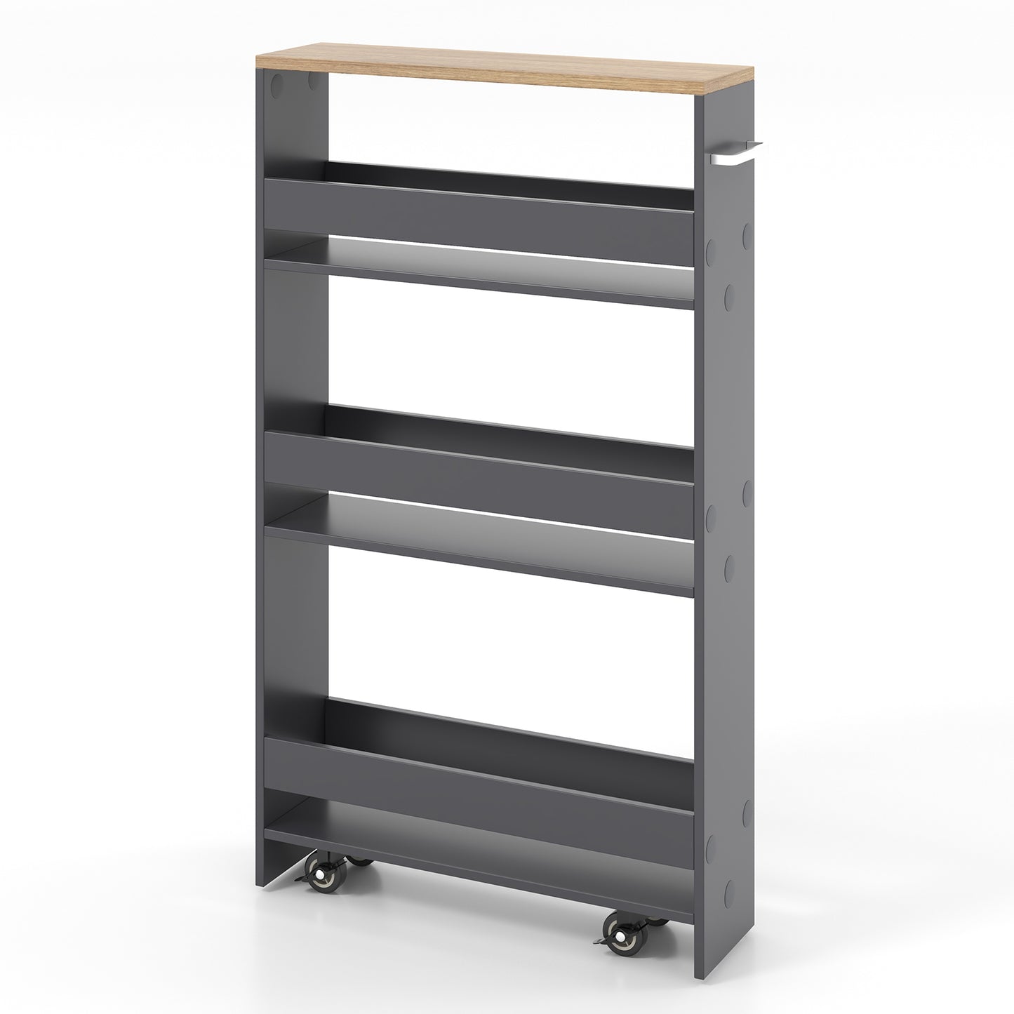 Rolling Kitchen Slim Storage Cart Mobile Shelving Organizer with Handle, Gray Kitchen Islands & Carts Gray at Gallery Canada