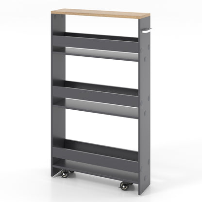 Rolling Kitchen Slim Storage Cart Mobile Shelving Organizer with Handle, Gray Kitchen Islands & Carts Gray at Gallery Canada