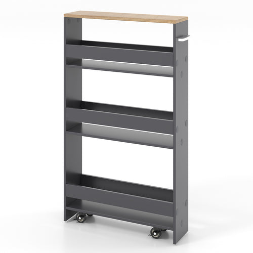 Slim Rolling Kitchen Storage Cart, Mobile Shelving Organizer With Handle, Gray