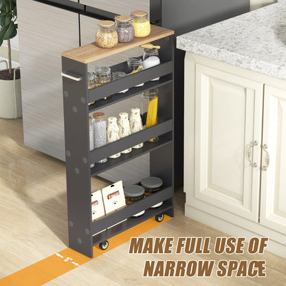 Rolling Kitchen Slim Storage Cart Mobile Shelving Organizer with Handle, Gray Kitchen Islands & Carts at Gallery Canada