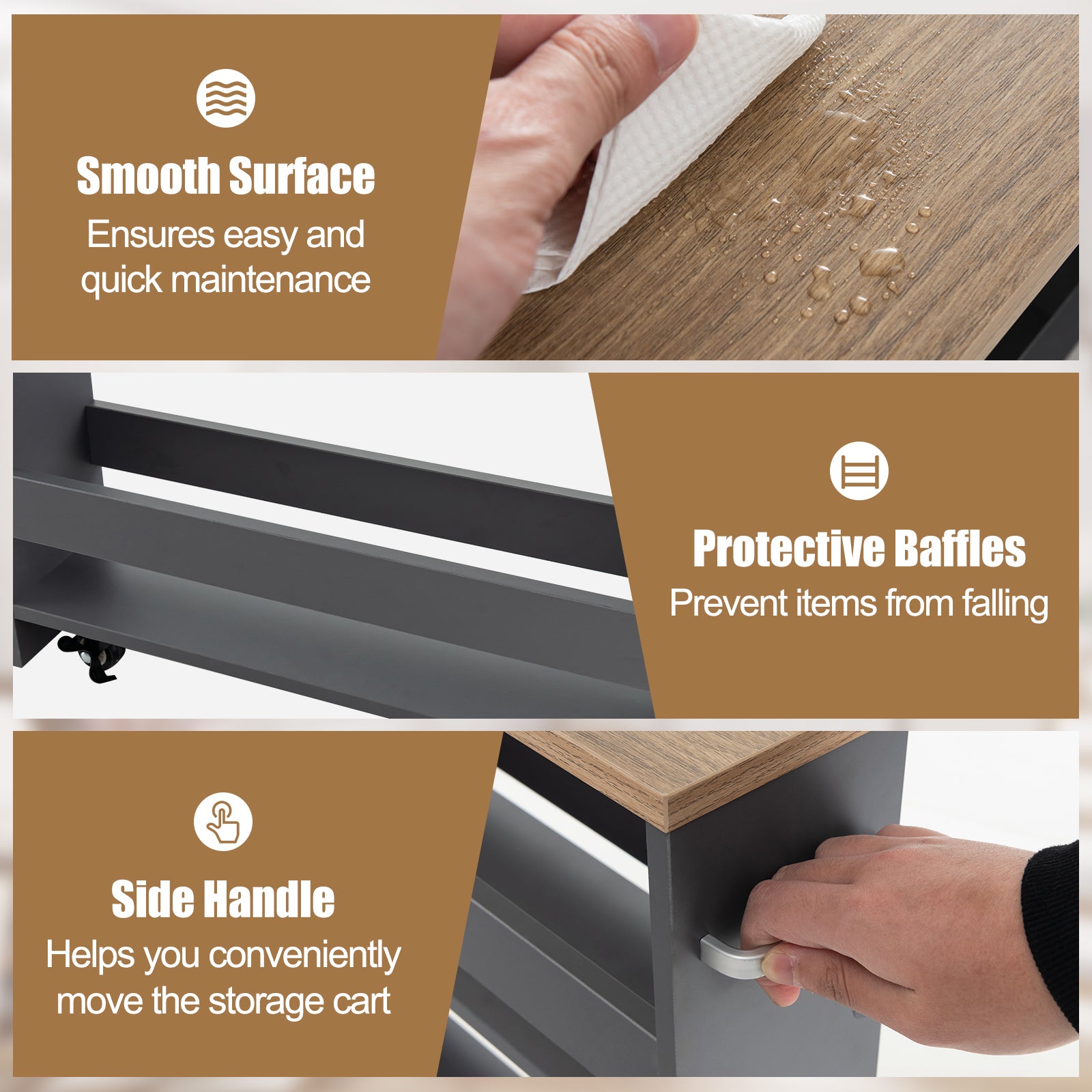 Rolling Kitchen Slim Storage Cart Mobile Shelving Organizer with Handle, Gray Kitchen Islands & Carts at Gallery Canada