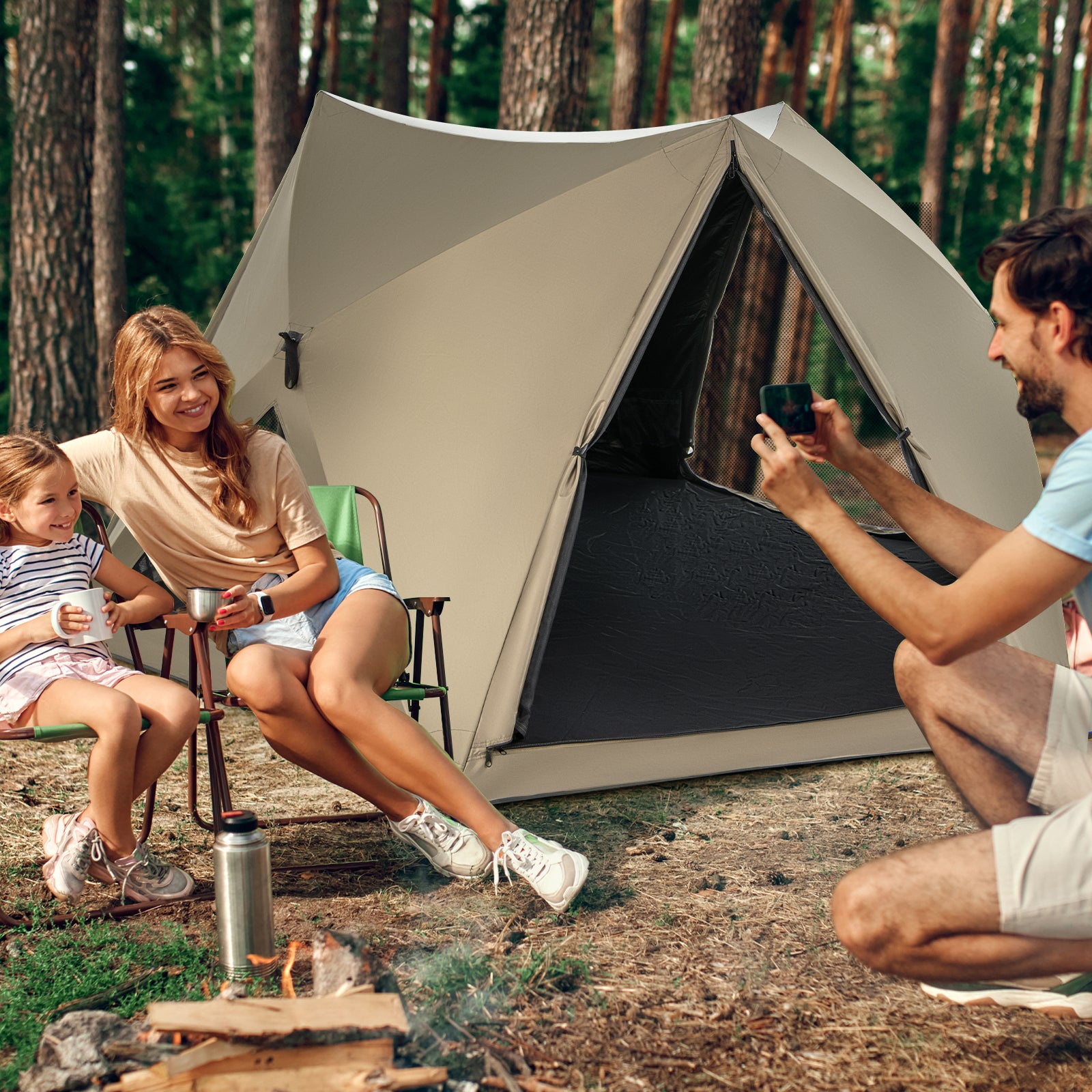 6-Sided Pop-up Family Tent with Rainfly Skylight 3 Doors 3 Windows, Green Tents at Gallery Canada