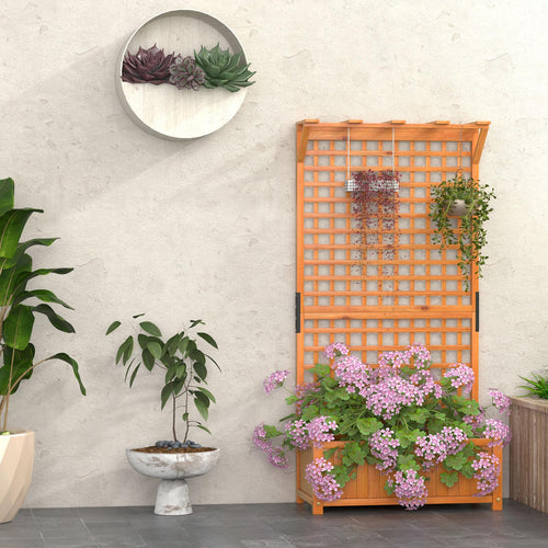 Raised Garden Bed with Trellis and Hanging Roof, Natural