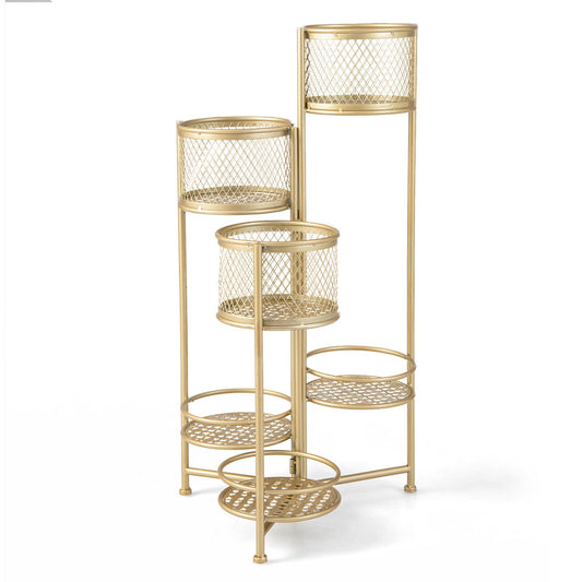 6-Tier Metal Plant Stand with Folding Rotatable Frame for Balcony Garden, Golden - Gallery Canada