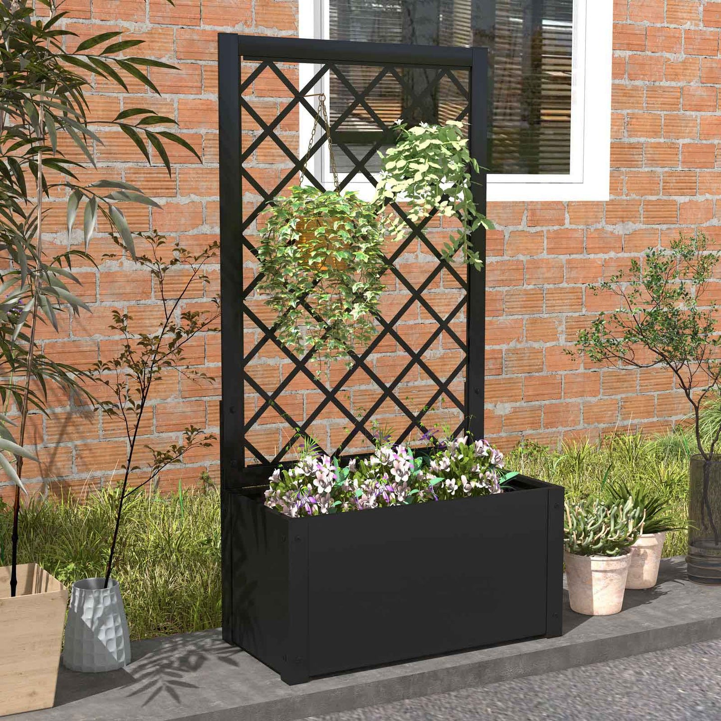 44 Inch Metal Raised Garden Bed with Trellis, Black Raised Garden Beds at Gallery Canada