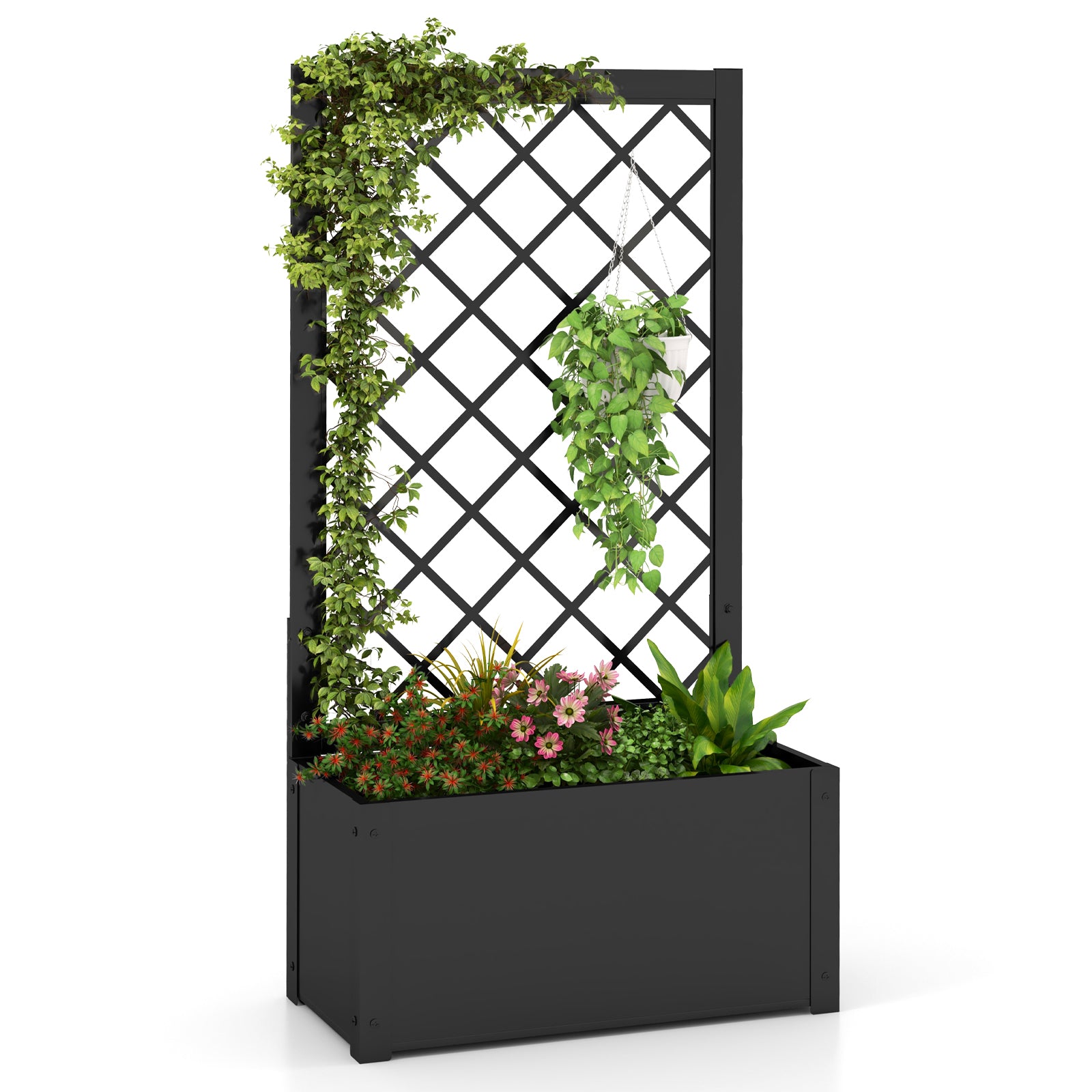 44 Inch Metal Raised Garden Bed with Trellis, Black Raised Garden Beds Black at Gallery Canada