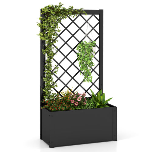 44 Inch Metal Raised Garden Bed with Trellis, Black