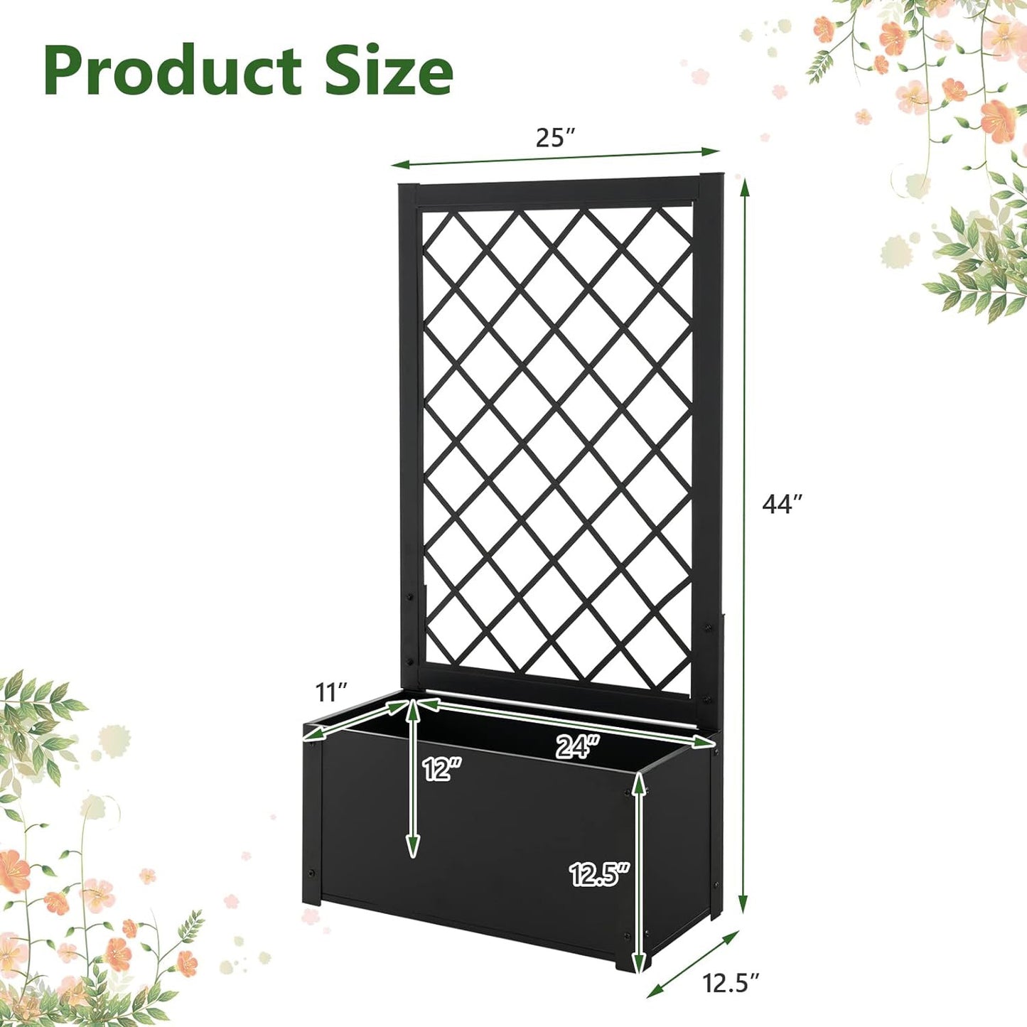 44 Inch Metal Raised Garden Bed with Trellis, Black Raised Garden Beds at Gallery Canada
