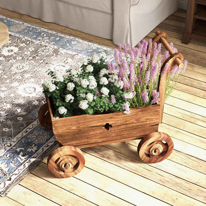 Wooden Wagon Cart With Handle Wheels, Drainage Hole, Rustic Brown Raised Garden Beds at Gallery Canada