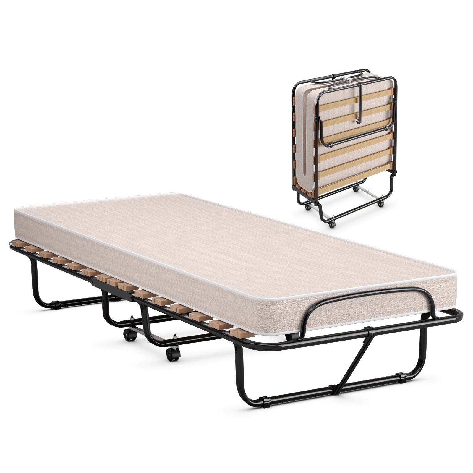 75 x 31.5 Inch Folding Guest Bed with Memory Foam Mattress for Adult, Black & White Folding Beds at Gallery Canada